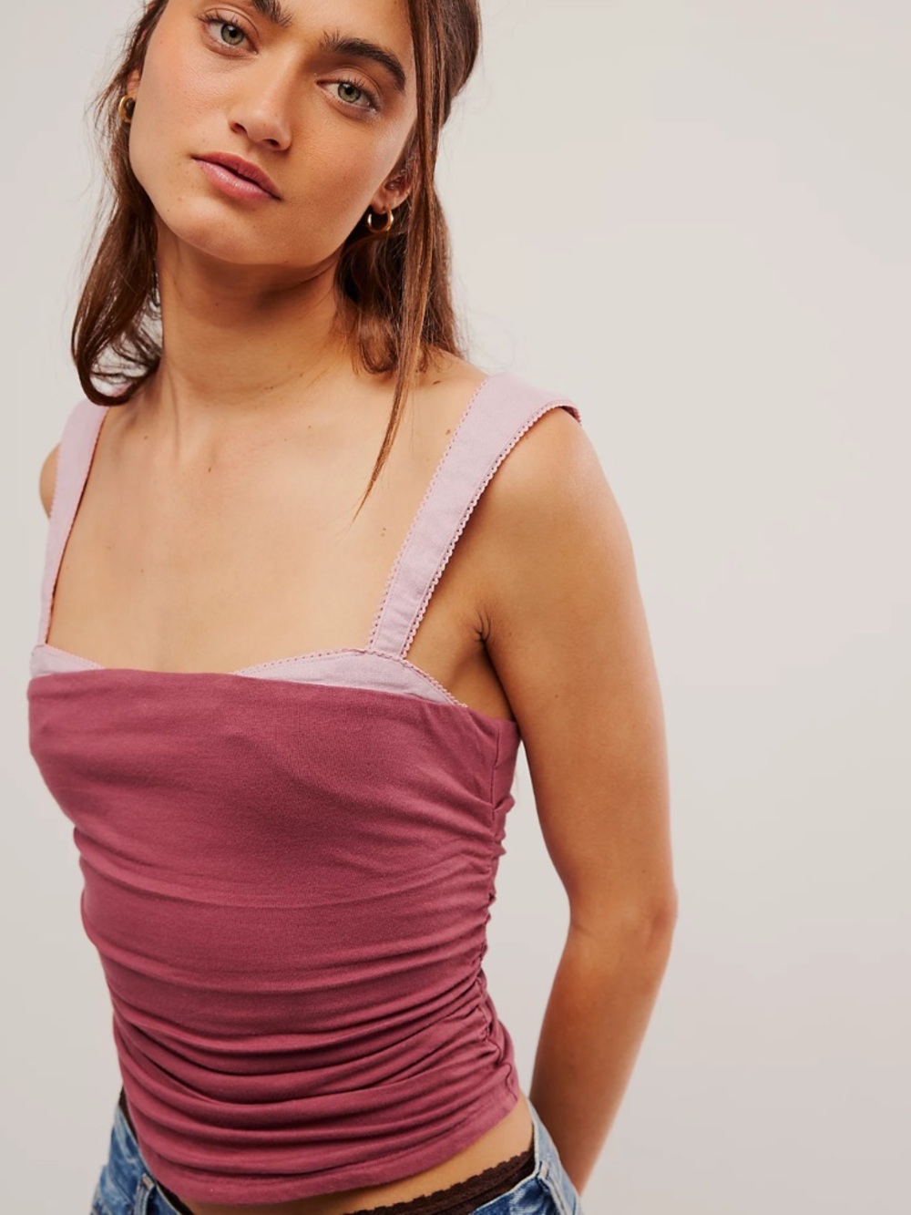 NWT / FREE PEOPLE 2 TONE TANK IN GINGER / size L - Picture 6 of 12
